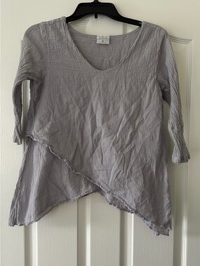 Color Me Cotton Light Gray Crinkled Asymmetric Crop Top - Tunic Women's